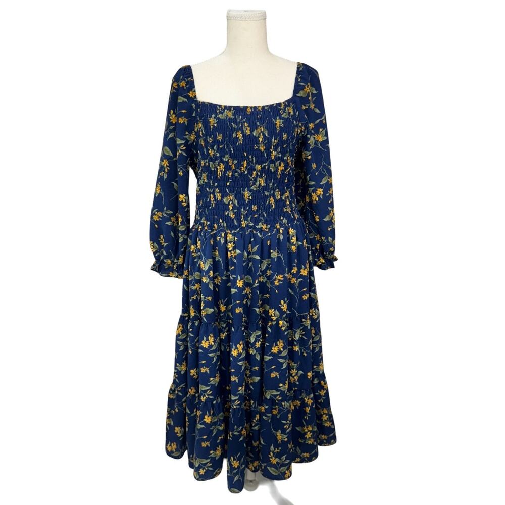 Baltic Born Marta Dress Bohemian Romance Wuthering Heights Floral Midi 1XL Navy - Picture 3 of 16